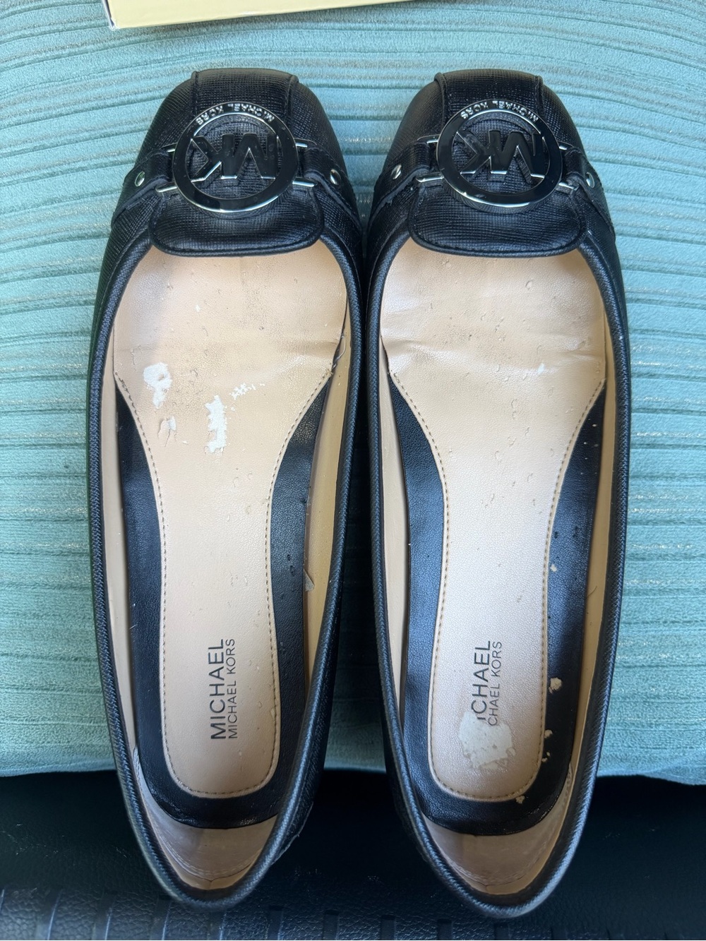 Michael Kors Black Leather Logo Ballet Flats